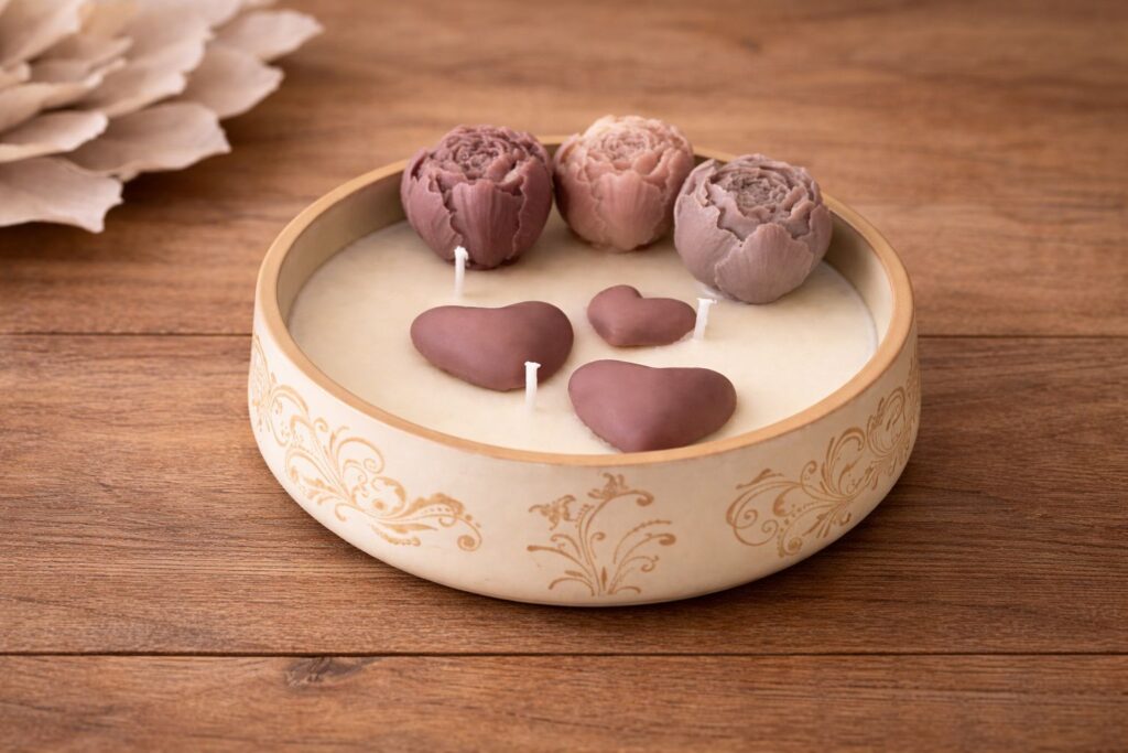 Blüten & Herzen Kerzenschale – Romantischer Glanz
